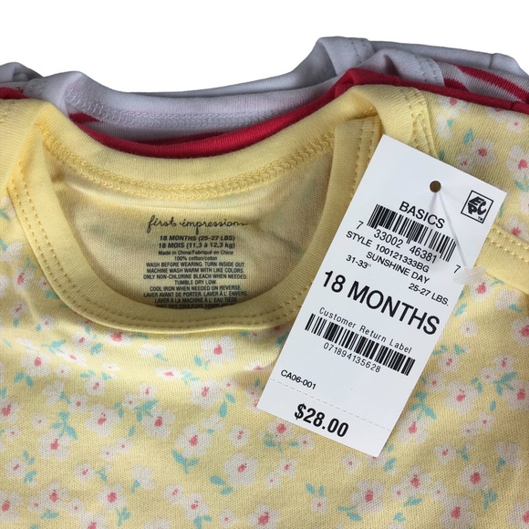 FIRST IMPRESSIONS Baby Girls Daisies Cotton Bodysuit Set - Picture 5 of 7